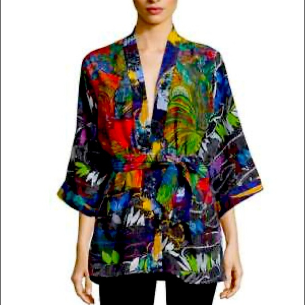 NWT Robert Graham 100% silk Laura Botanical Leaf kimono- M